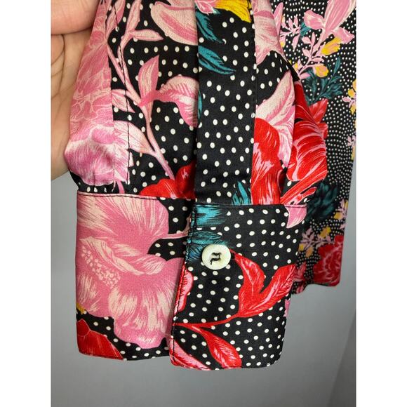 Tell Your Friends Long Sleeve Shirt Button Up Alicia Print Silk Women's XS New - Picture 10 of 16